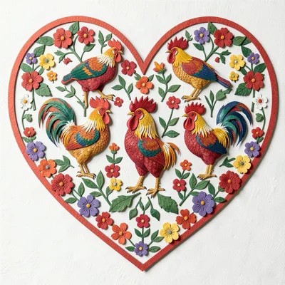 Polish wycinanki paper cut illustration, a heart shape filled with tiny flowers 
