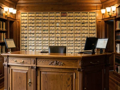 Reference Desk with Catalog Wall Behind