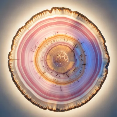 Rhodochrosite stalactite cross-section, concentric pink and white banding in per