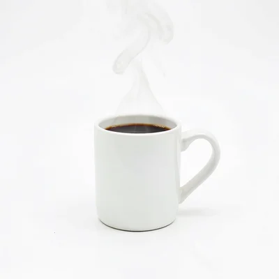 Coffee mug with steam, white ground