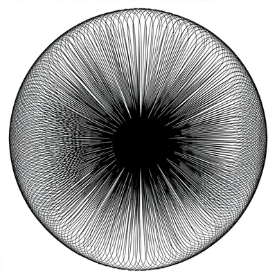 A radial burst where lines emanate from a single point and gradually curve into 