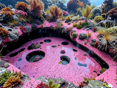 Pink coralline algae coating pool floor
