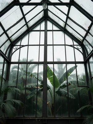 Banana Leaf Against Dripping Glass