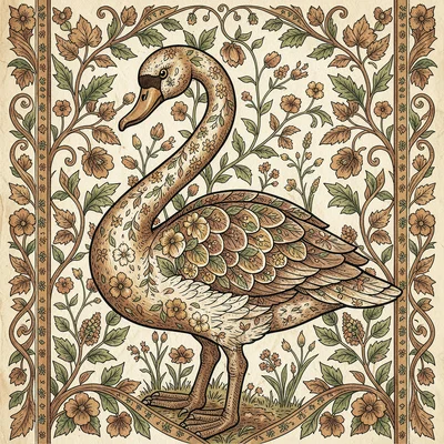 Kalamkari pen illustration, a swan with elegant curved neck , hand-drawn pen lin