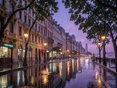 French Concession rain at dusk