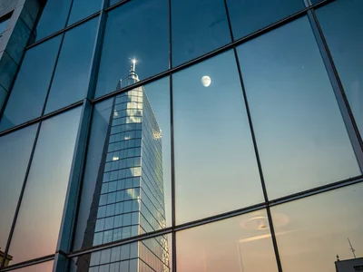Reflected moonrise in tower face silver