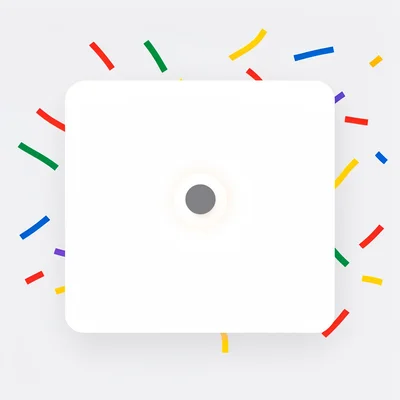 Flat vector alert popup with confetti shapes and a pulsing dot, no text