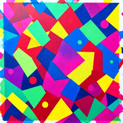 Bold geometric confetti pattern in school colors, Memphis celebration aesthetic