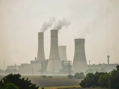 Power plant cooling towers smog