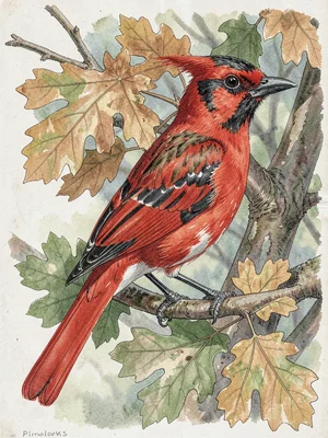 Scarlet tanager ornithological plate