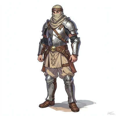 Fantasy armor illustration, a desert warrior's light armor with face wrap and he