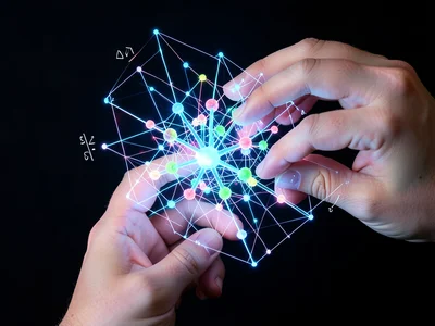 Person's hands manipulating a 3D holographic molecular model, gestures controlli