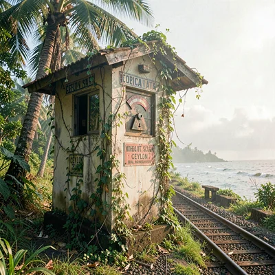 Vine-covered railway signal box