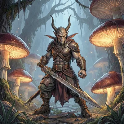 RPG sourcebook illustration, a drow assassin in Underdark, surrounded by giant m
