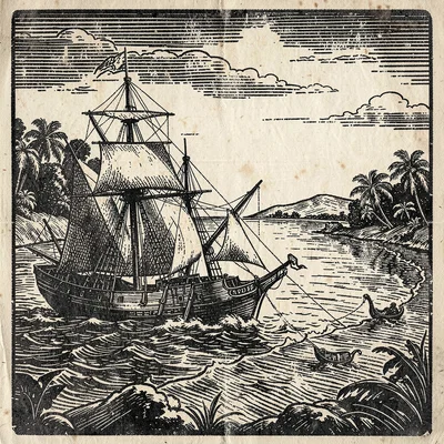 Ships approaching a new world shore