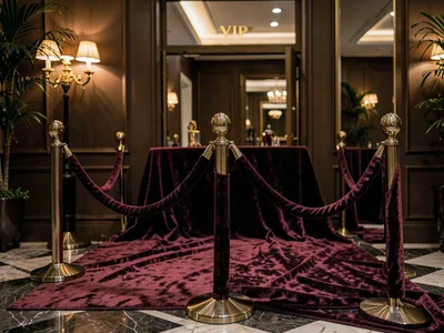 Velvet rope barrier at VIP entrance, exclusivity made tangible, crowd control lu