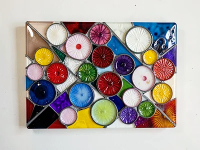 Millefiori mosaic panel — wall-mounted artwork, flower canes in abstract composi
