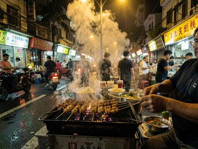 Street skewers grilling