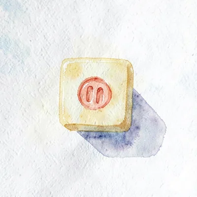 small abstract toggle-switch in butter-yellow flipped to a coral 'on' position,