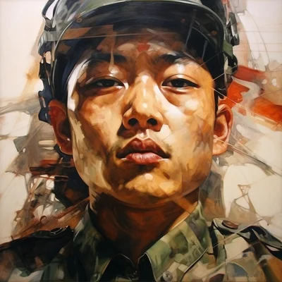 Painting portrait by Jenny Saville. burmese soldier