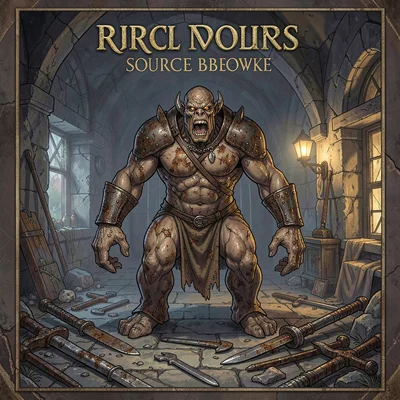 RPG sourcebook illustration, a rust monster in a dungeon, discarded corroded wea