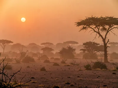 Sunset extended into long gradient by dust scatter