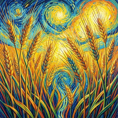 Post-impressionist Provençal intensity, emotional saturated color, Wheat stalks 