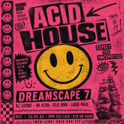 A 1992-style UK rave flyer in a square 1:1 format, full bleed, the flyer's photocopied surface filling the frame edge to