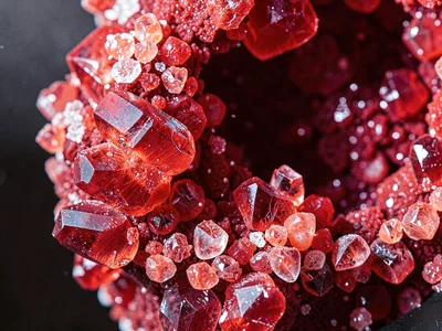 Potassium ferricyanide crystals in red