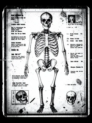 Degraded photocopy of skeleton anatomy chart, Halloween classroom decoration
