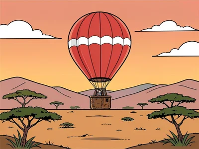 Hot air balloon over savanna