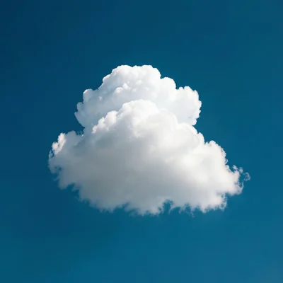 > A single cumulus humilis cloud against a deep cyan-cobalt summer afternoon sky, filling a square 1:1 frame, full bleed