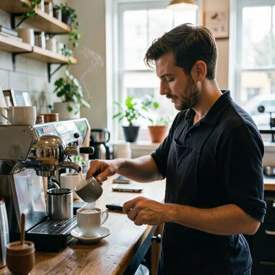 Barista making coffee