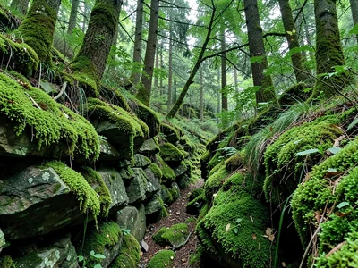 Moss edge meeting bare rock transition