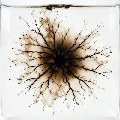 Iron gall ink blooming on antique paper, brown-black spread with corrosive halo 