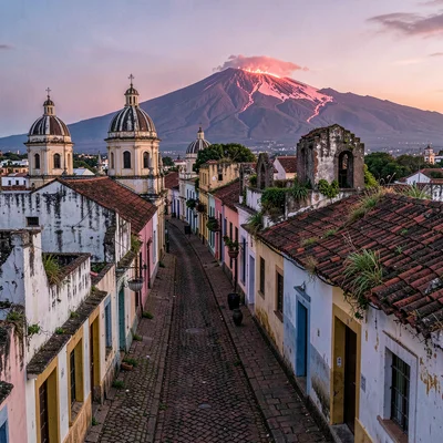 Volcano-framed colonial streets of Antigua Guatemala, A rooftop view of Antigua 