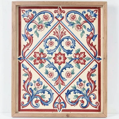 Scandinavian rosemaling illustration, flowering vines in a diamond arrangement ,