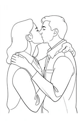 Couple kissing continuous line
