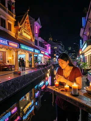 Fortune teller with neon backdrop