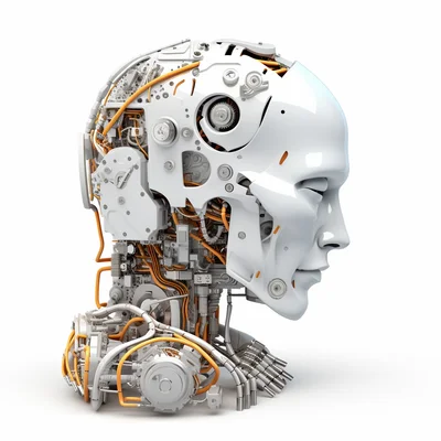 3D plastilina robot brain assembly tools on clean whi