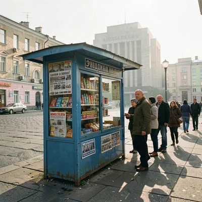 Post-Soviet urban photography, A kiosk selling newspapers and cigarettes and sna