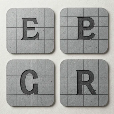A set of four coasters arranged in a grid, each with a different single-letter i