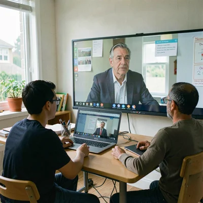 Documentary photography, unposed moment, Virtual classroom session with professo