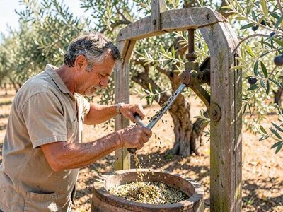 Olive press working