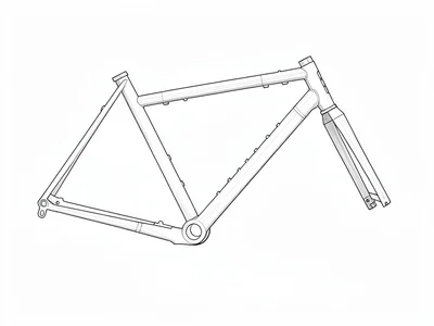 A technical plate of a step-through bicycle frame in side elevation, no wheels a