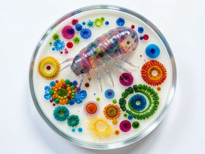 Tardigrade at high magnification, translucent body with visible internal structu