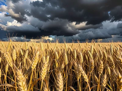 Storm clouds over golden wheat dramatic contrast