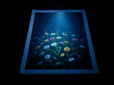 Lumen print of spring wildflowers placed directly on photo paper, ethereal resul