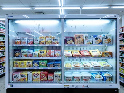 Ice Cream Freezer Through Frosted Glass