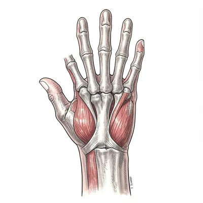 Human hand skeletal and muscular anatomy